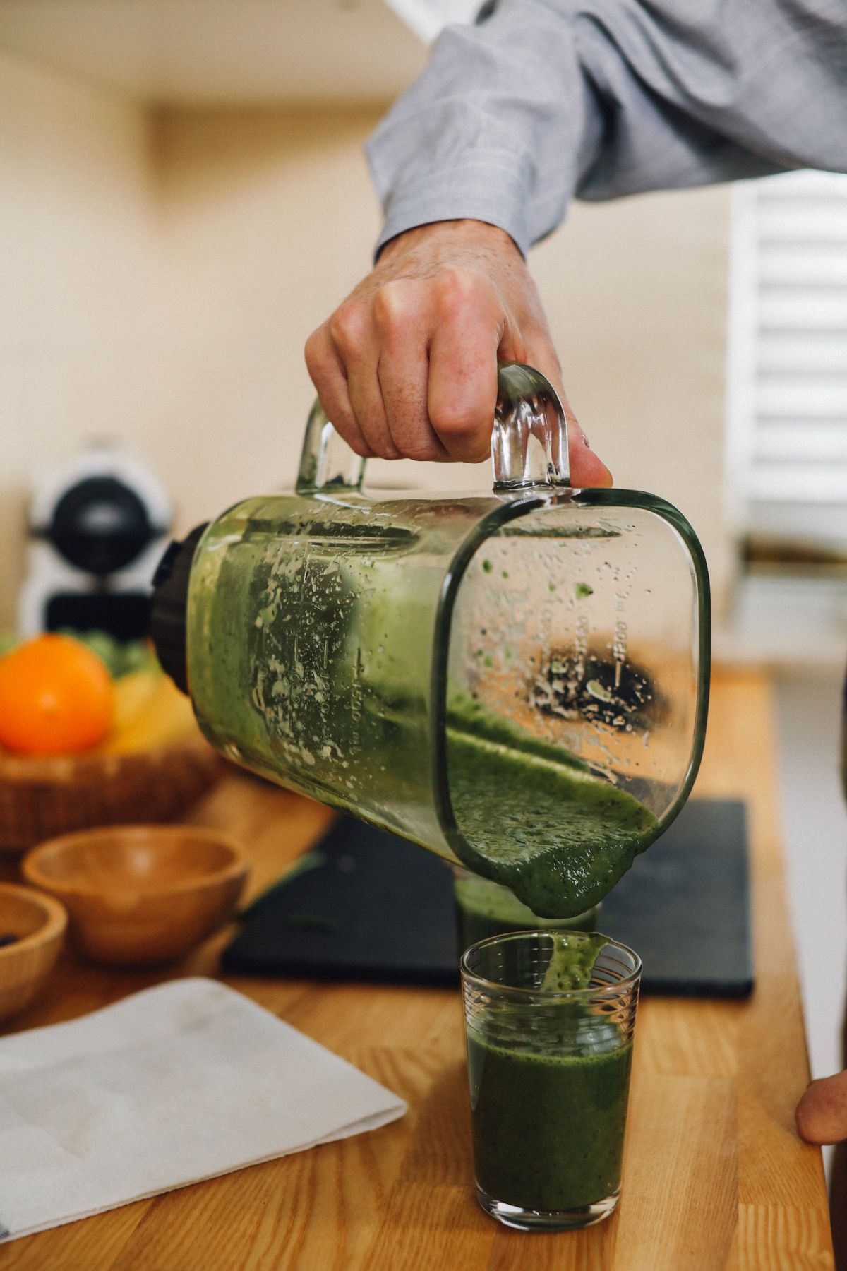 Professional blender with a large pitcher on a kitchen counter