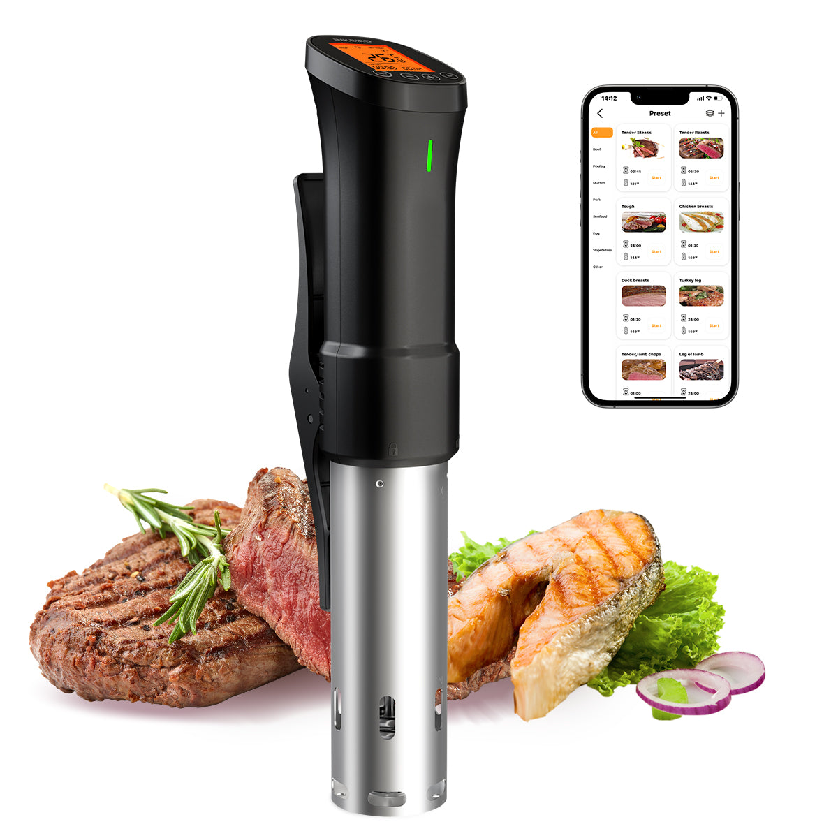 Inkbird ISV-200W WiFi sous vide cooker real product photo – stainless steel with app control