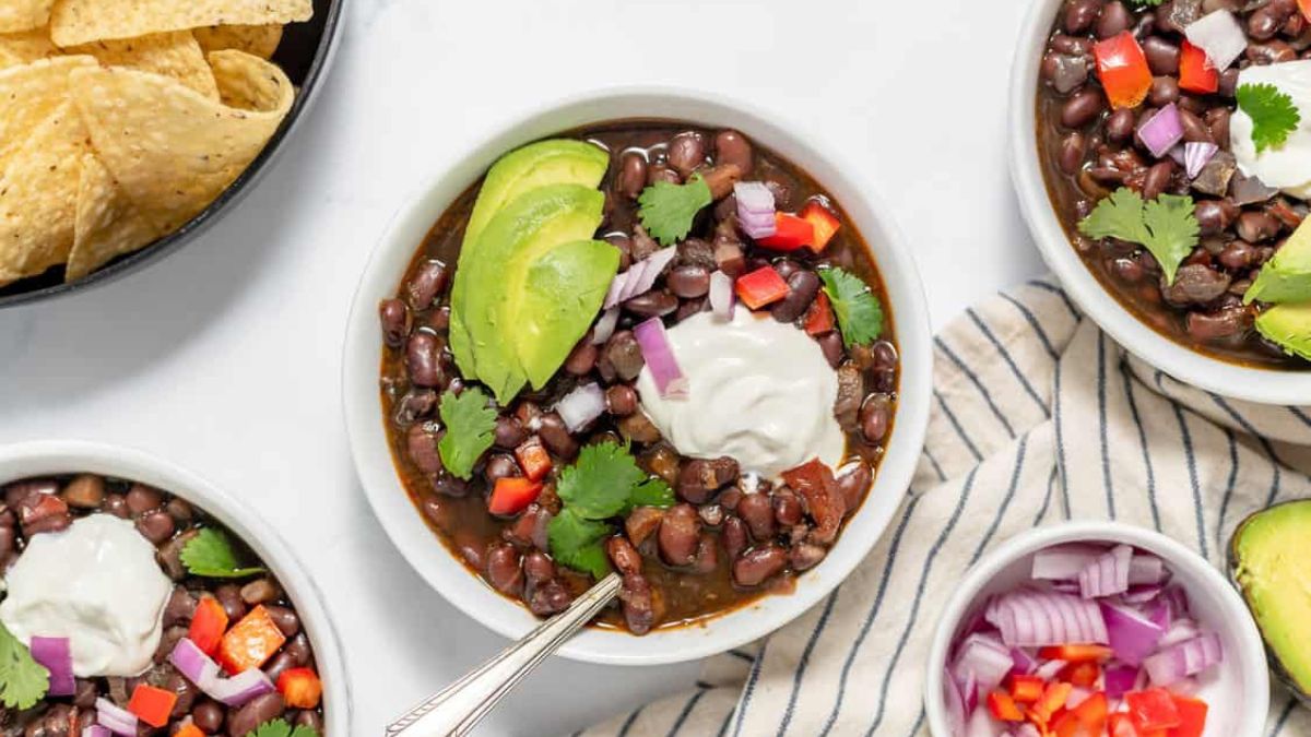 Black bean soup made in an electric pressure cooker