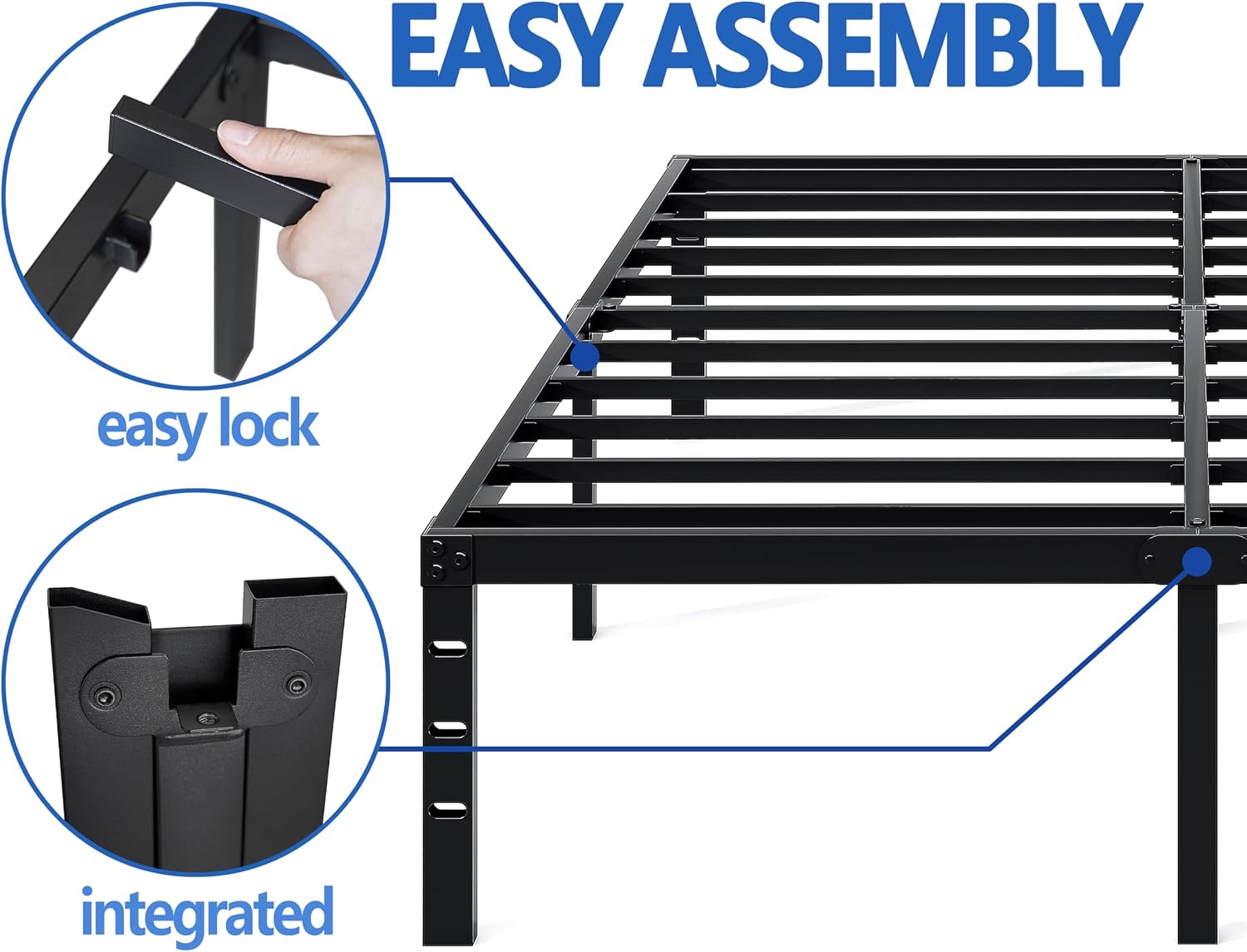 NEW JETO queen metal bed frame 12 inch black storage space under bed