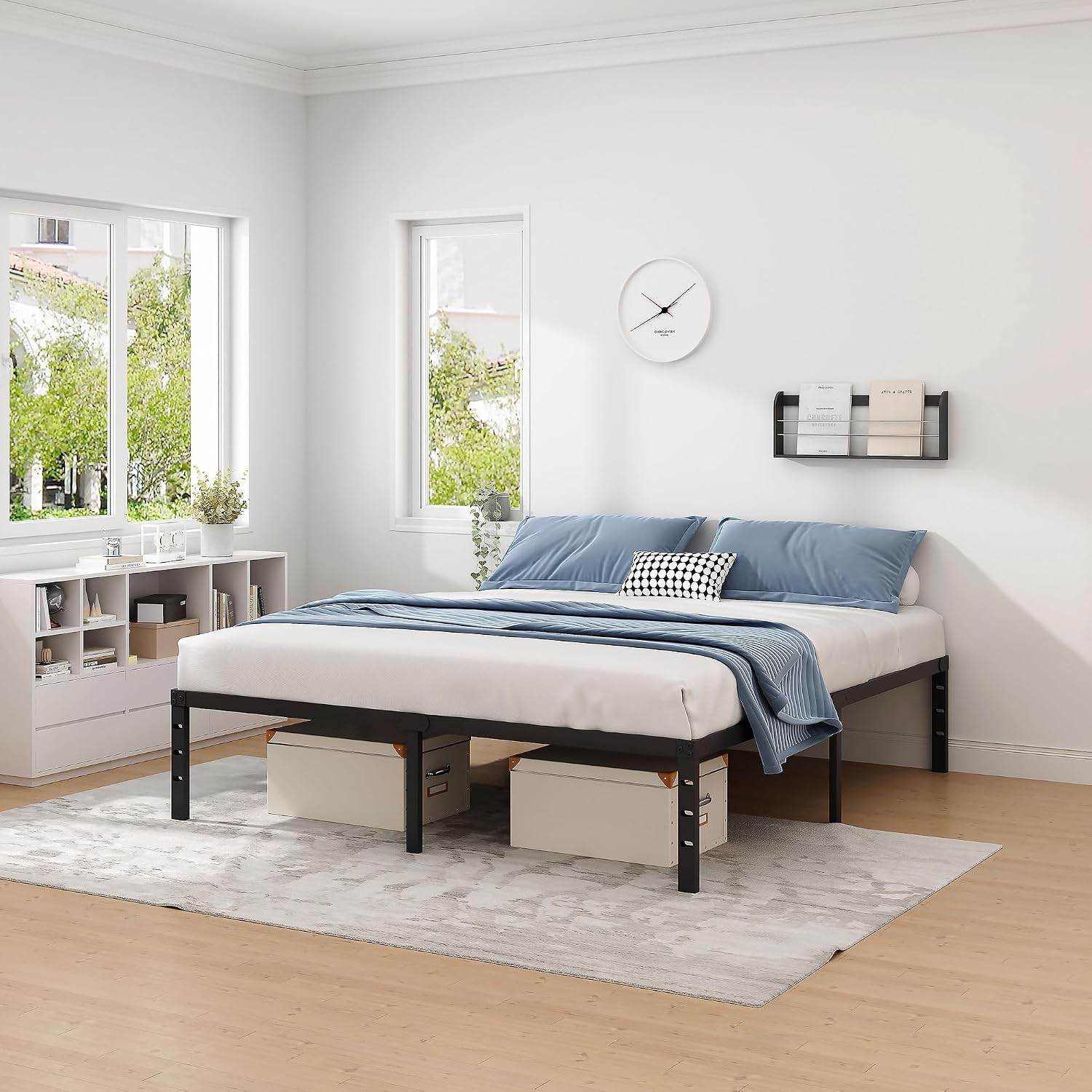 NEW JETO queen metal bed frame 12 inch side view under-bed clearance