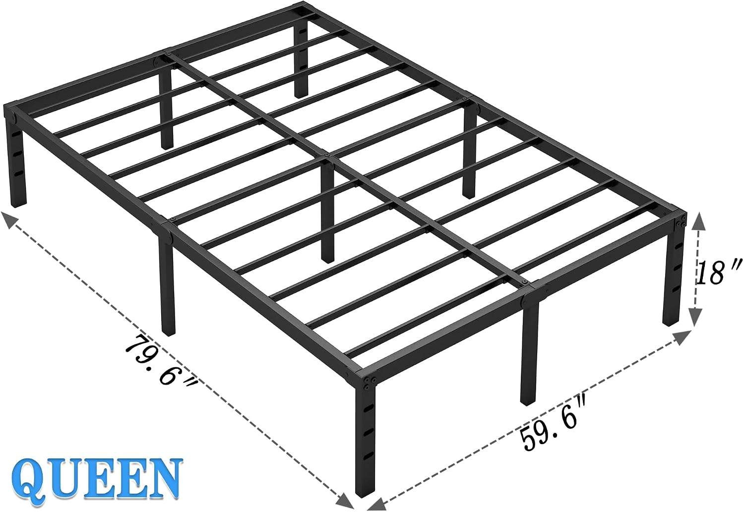 NEW JETO queen metal bed frame 18 inch in a bedroom