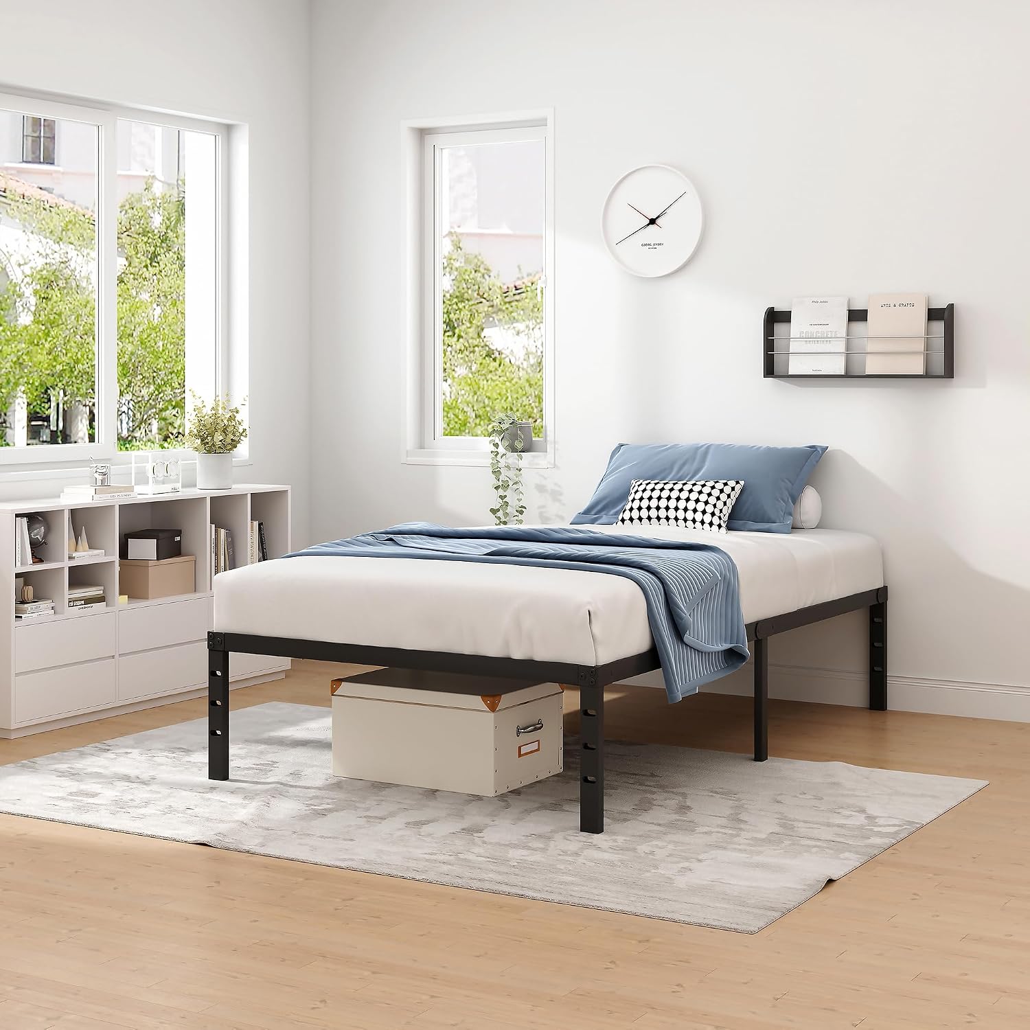 JETO twin metal platform bed frame angled view with storage space under