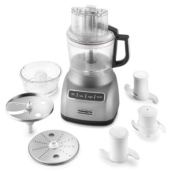 KitchenAid 13-cup food processor in contour silver, front view