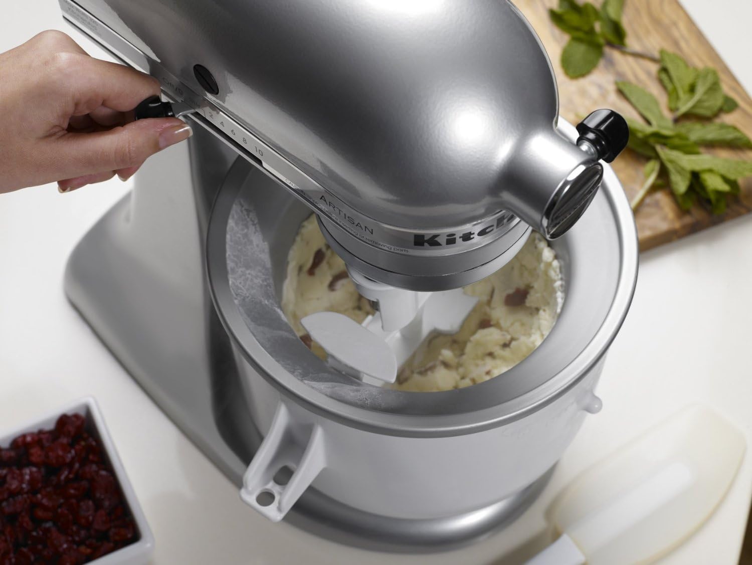 KitchenAid ice cream maker attachment dasher and bowl detail