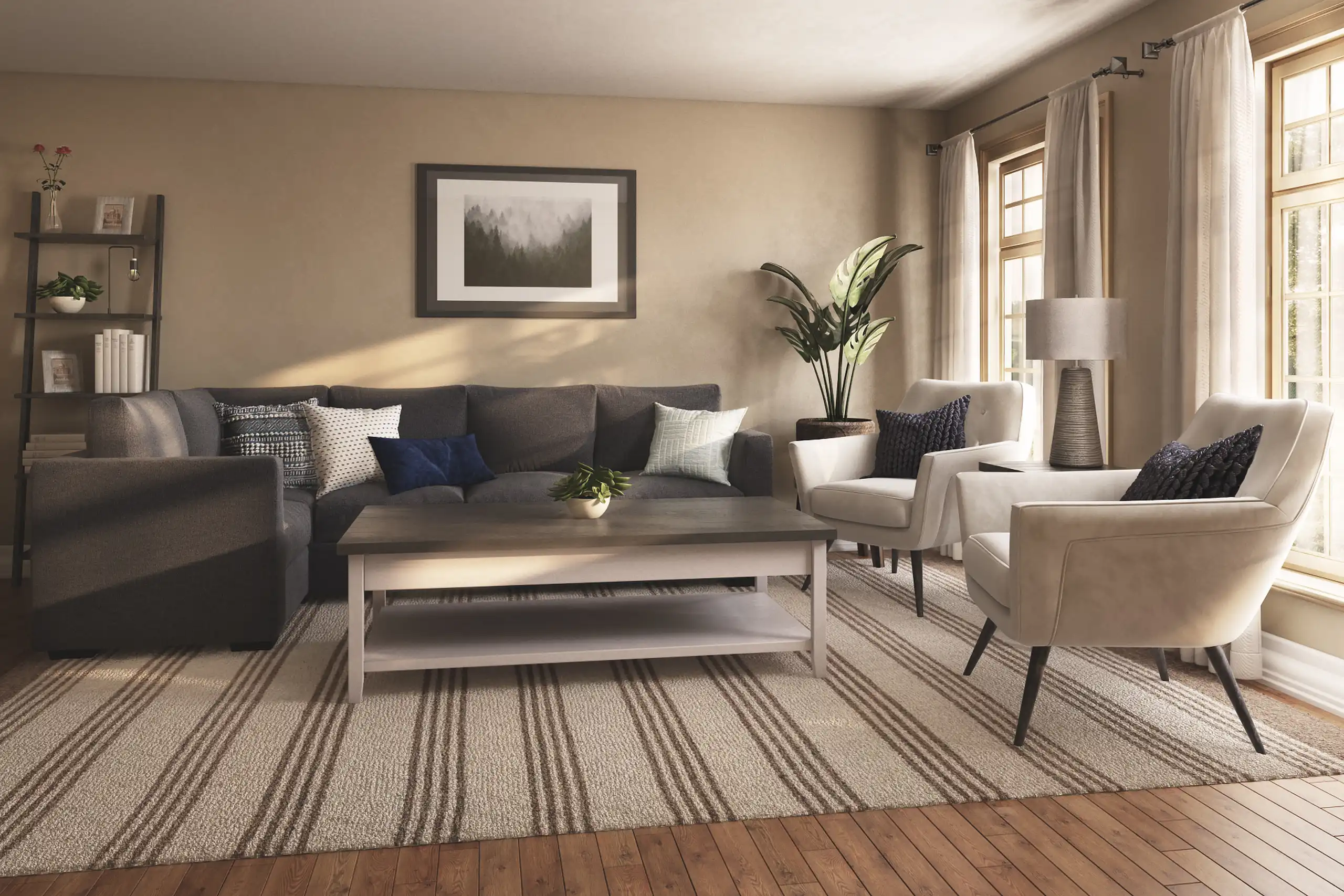 Living room with area rug and sofa