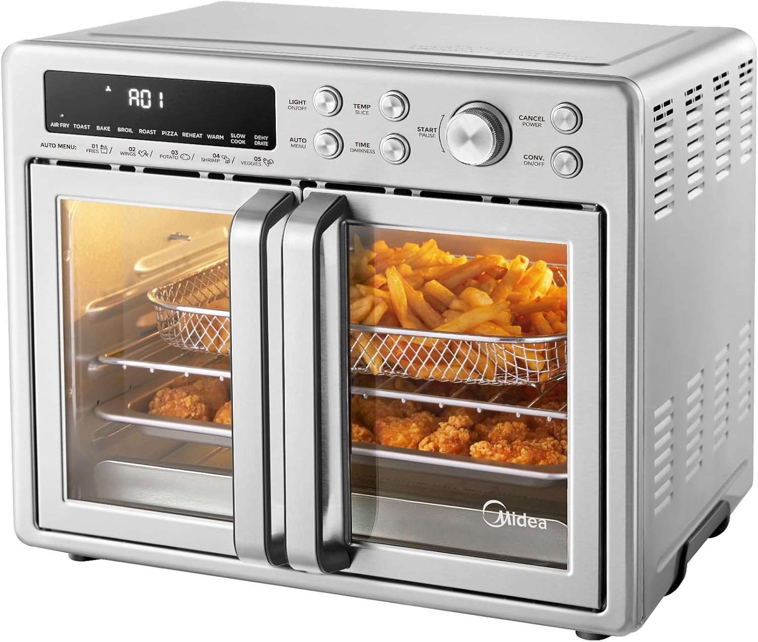 Midea Flexify Classic French Door Toaster Oven Air Fryer Combo, 26.4 QT | 10-in-1 Large Capacity, 26.4 QT Countertop Oven, 25% Faster Cooking and 90% Less Oil, Stainless Steel : Home & Kitchen