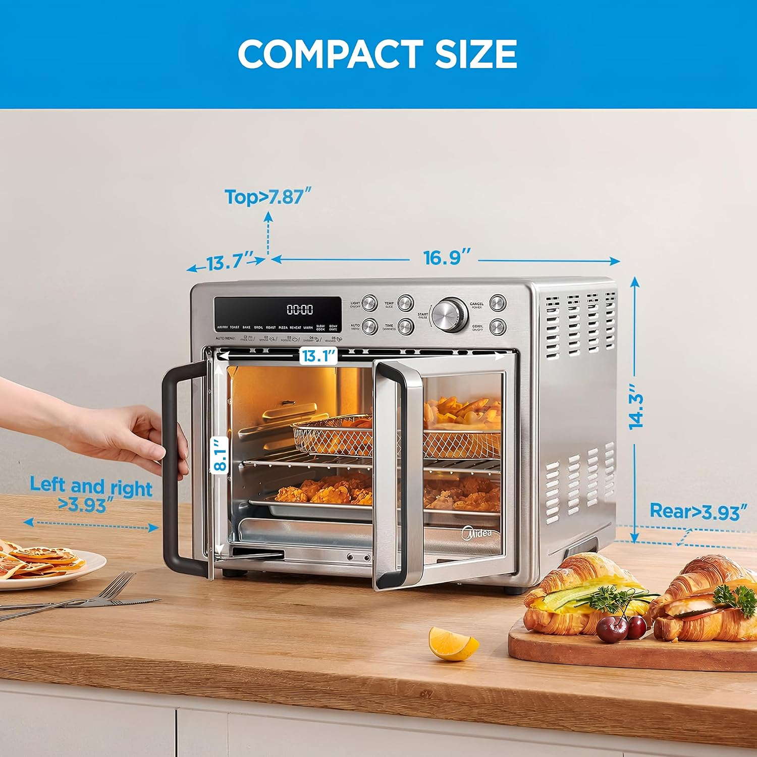 Midea Flexify French door oven in use on a kitchen counter