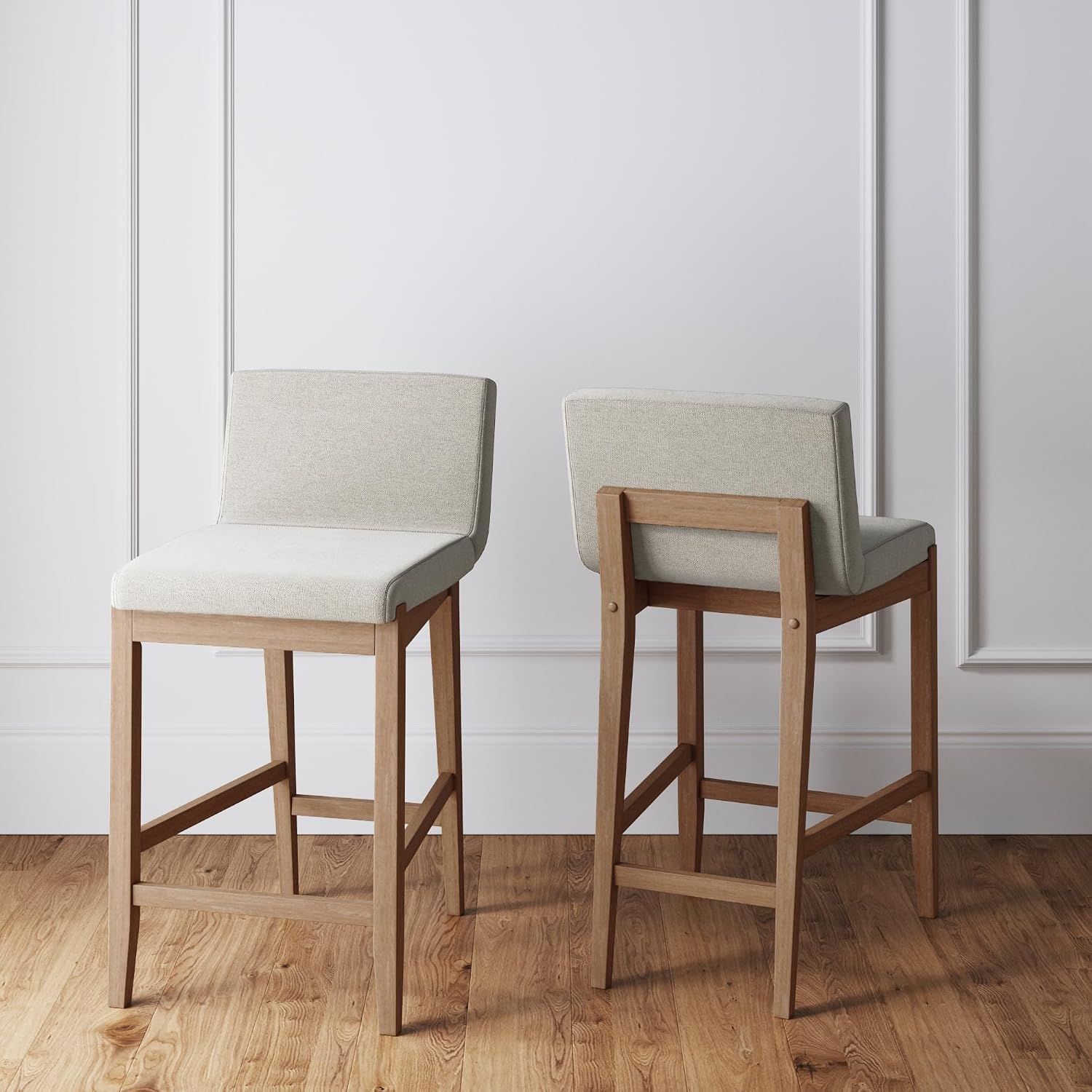Nathan James Gracie counter height bar stool with natural flax upholstery