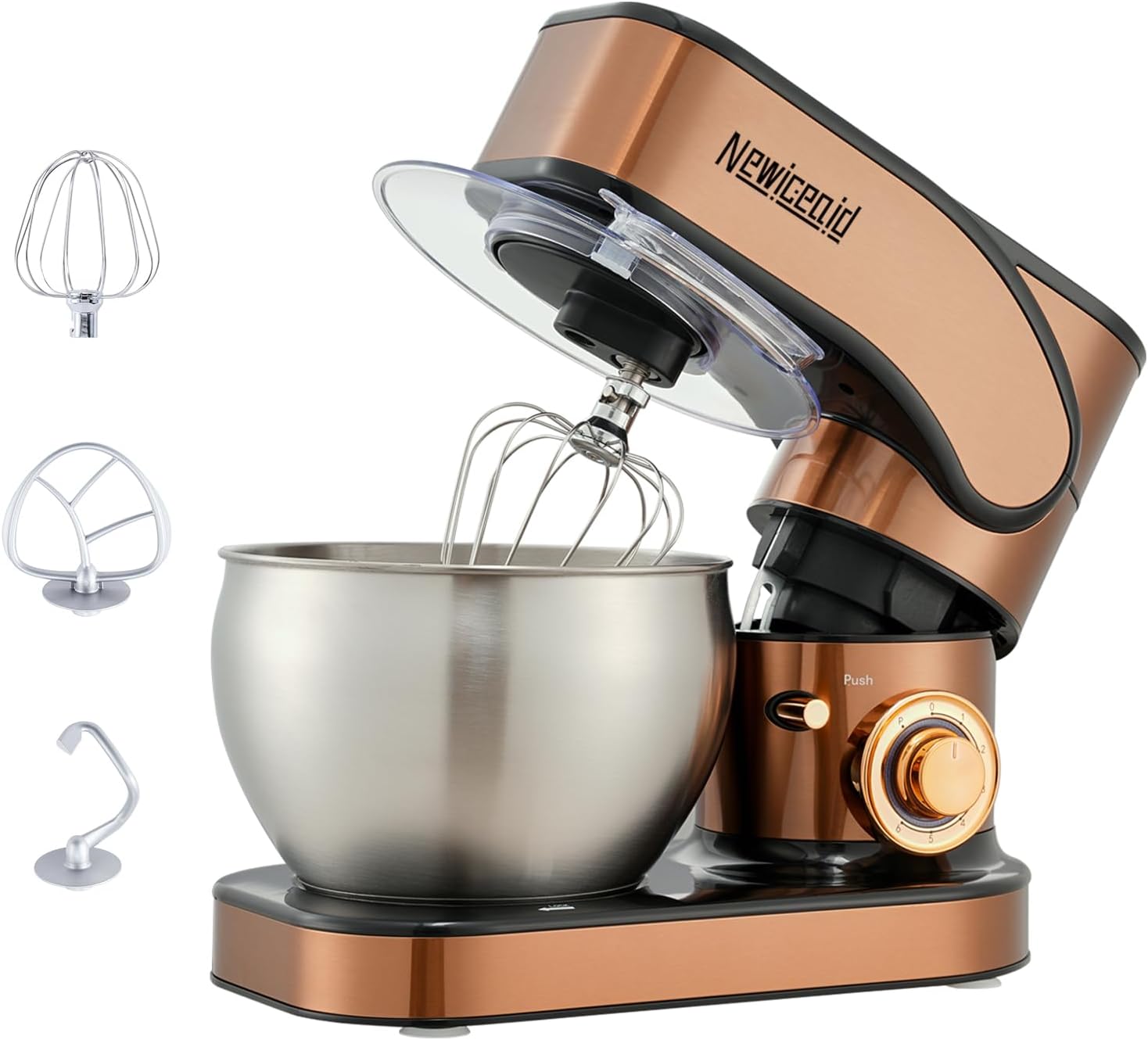 Newiceaid Stainless Steel 6-Speed 7.4QT Stand Mixer, Rose Gold | 700W motor, 7.4QT bowl, tilt-head design. Dough hook, beater & whisk. For bread, cakes & dough: Home & Kitchen