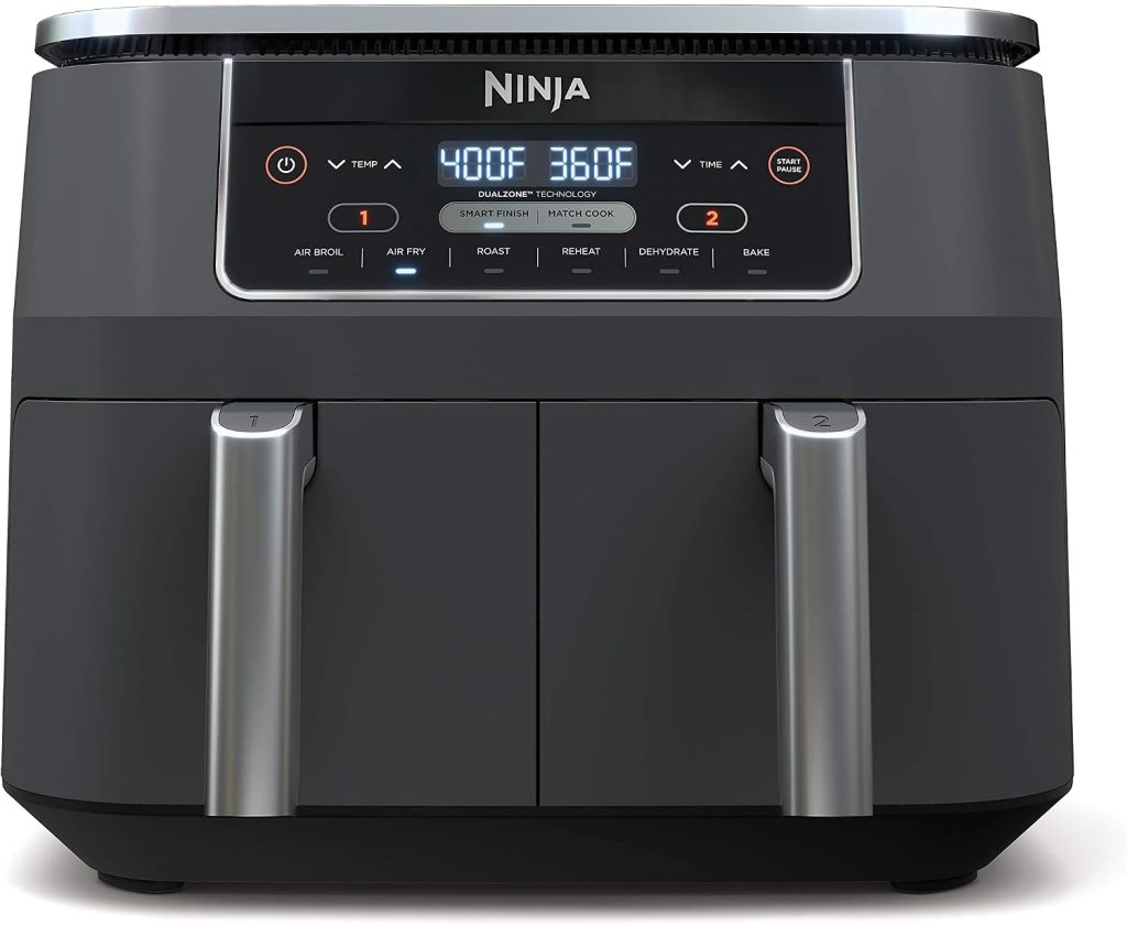 Ninja Foodi DZ201 DualZone 8 quart air fryer with 2 baskets front view