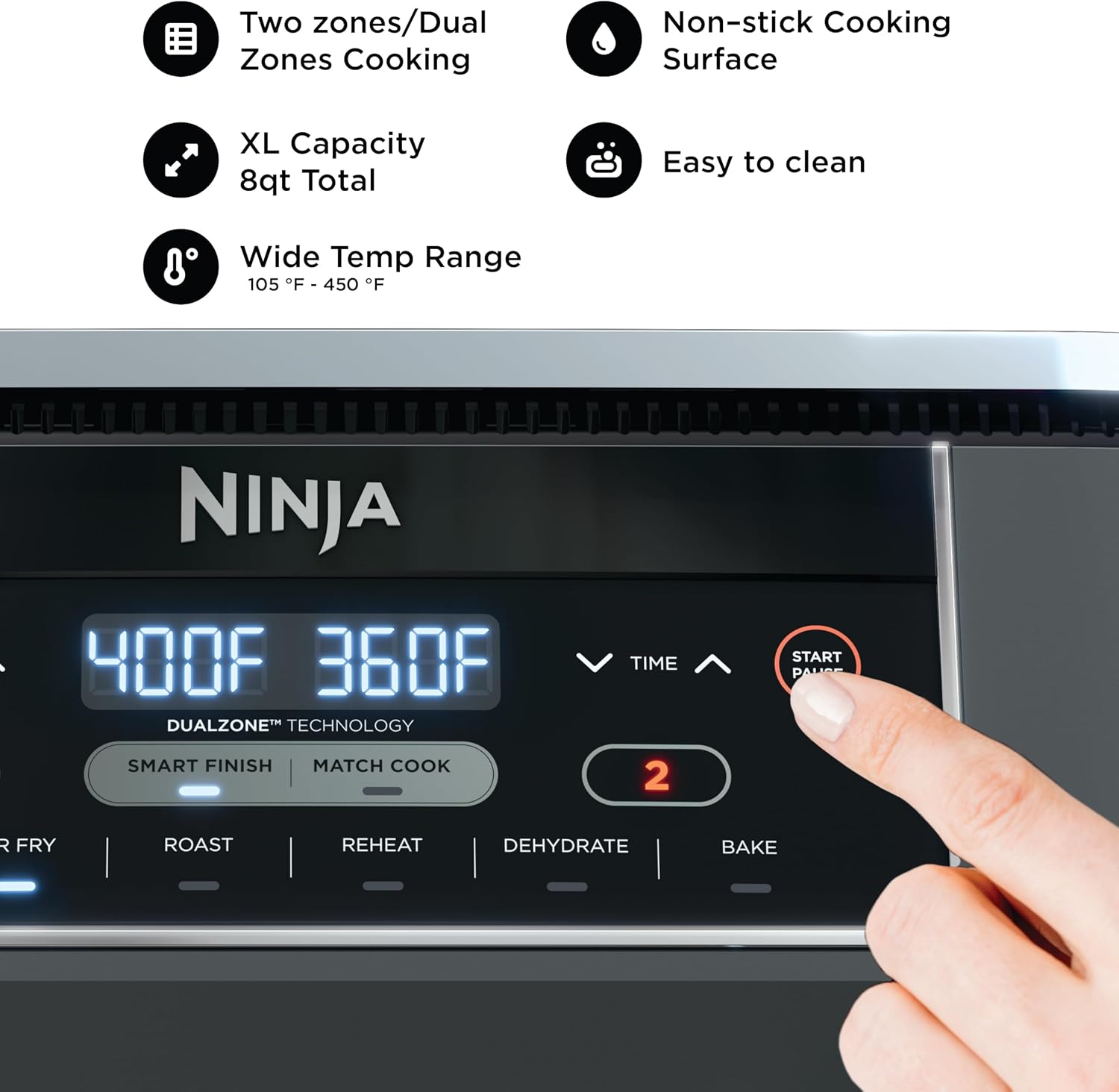 Ninja Foodi DZ201 DualZone 8 quart air fryer both baskets open