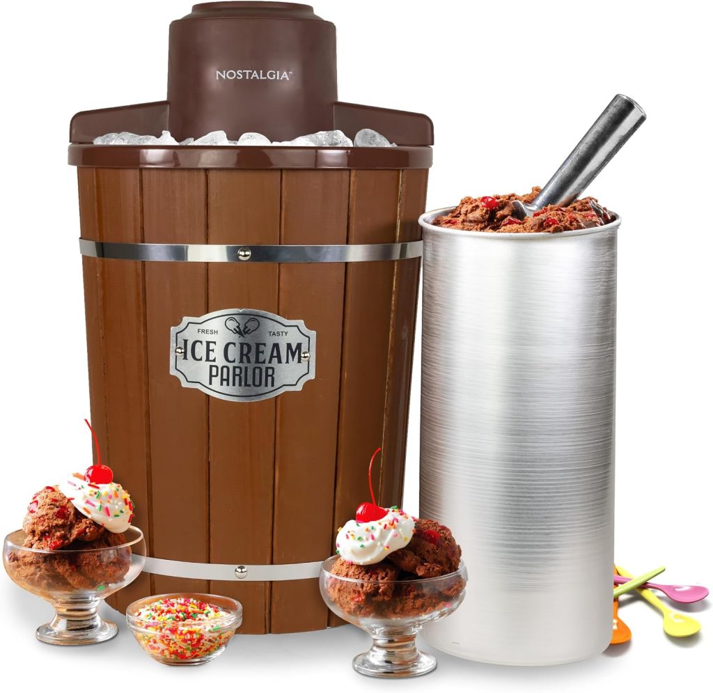 Nostalgia electric ice cream maker 6 quart vintage wooden bucket dark wood