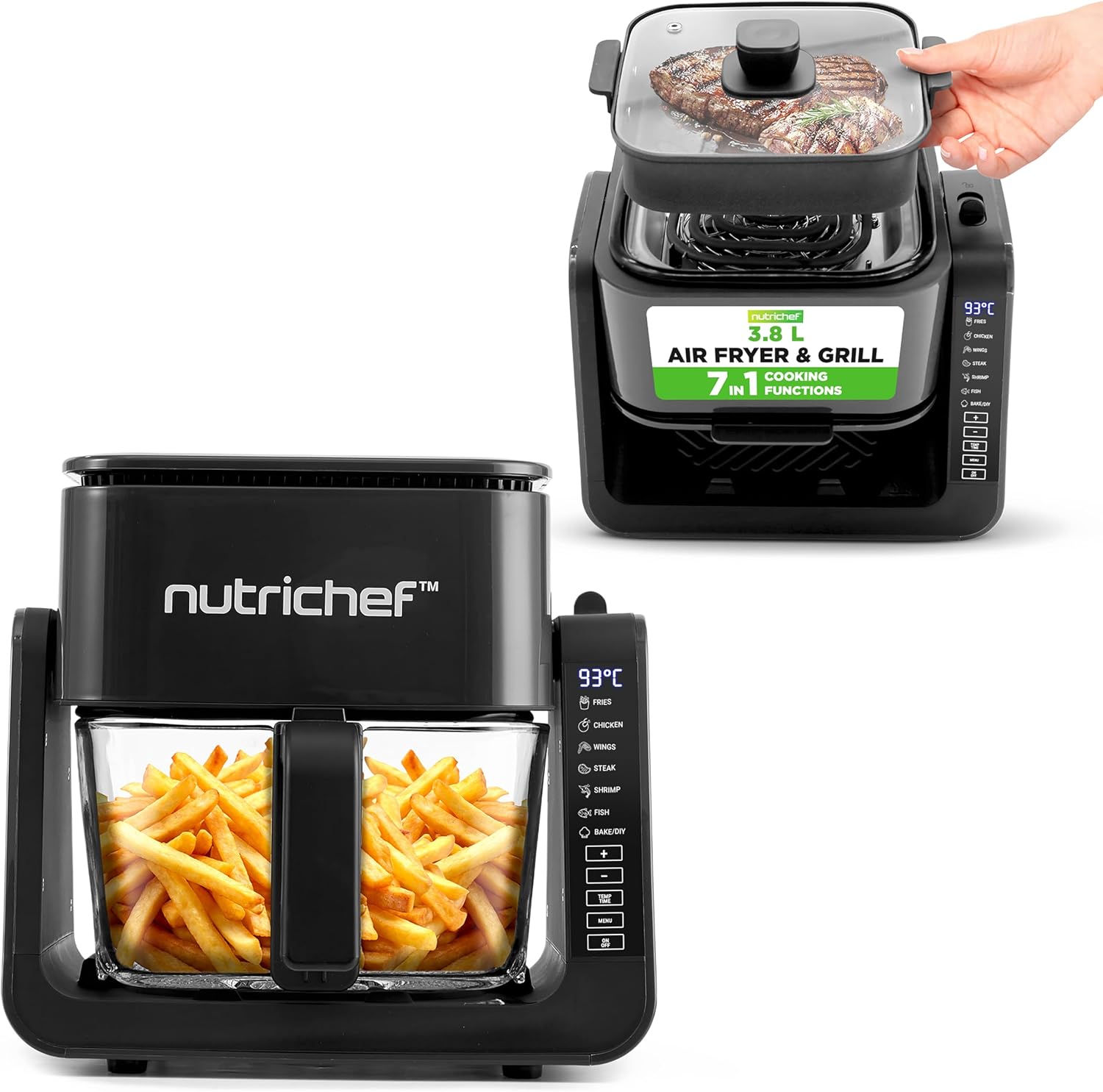 NutriChef 4QT Air Fryer & Grill (Black)