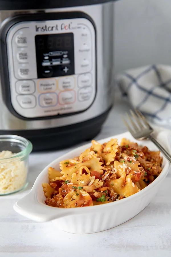 Bow-tie pasta made in an electric pressure cooker