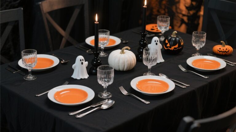 Spooky Halloween dinner table place settings