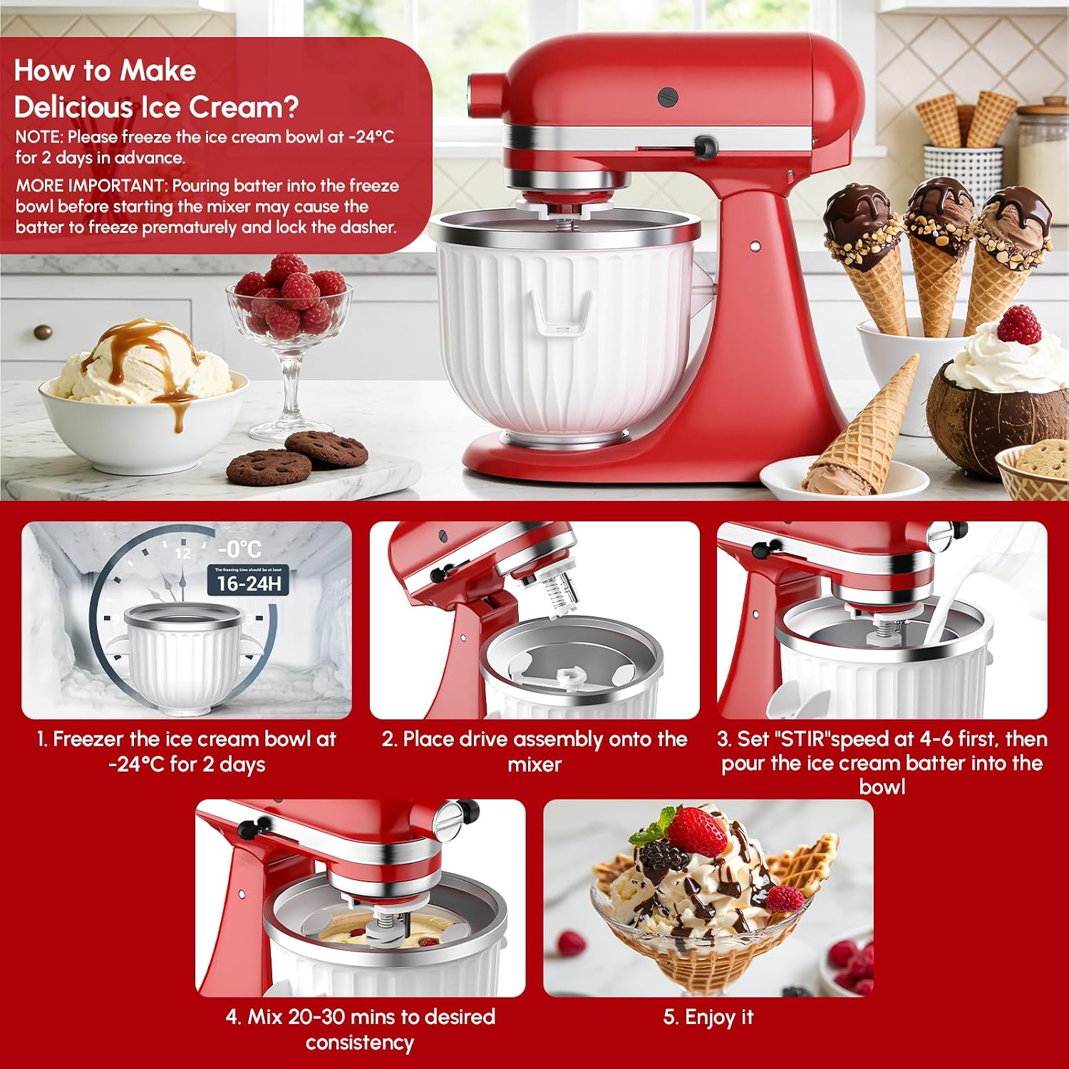 Ice cream maker attachment for stand mixer detail view