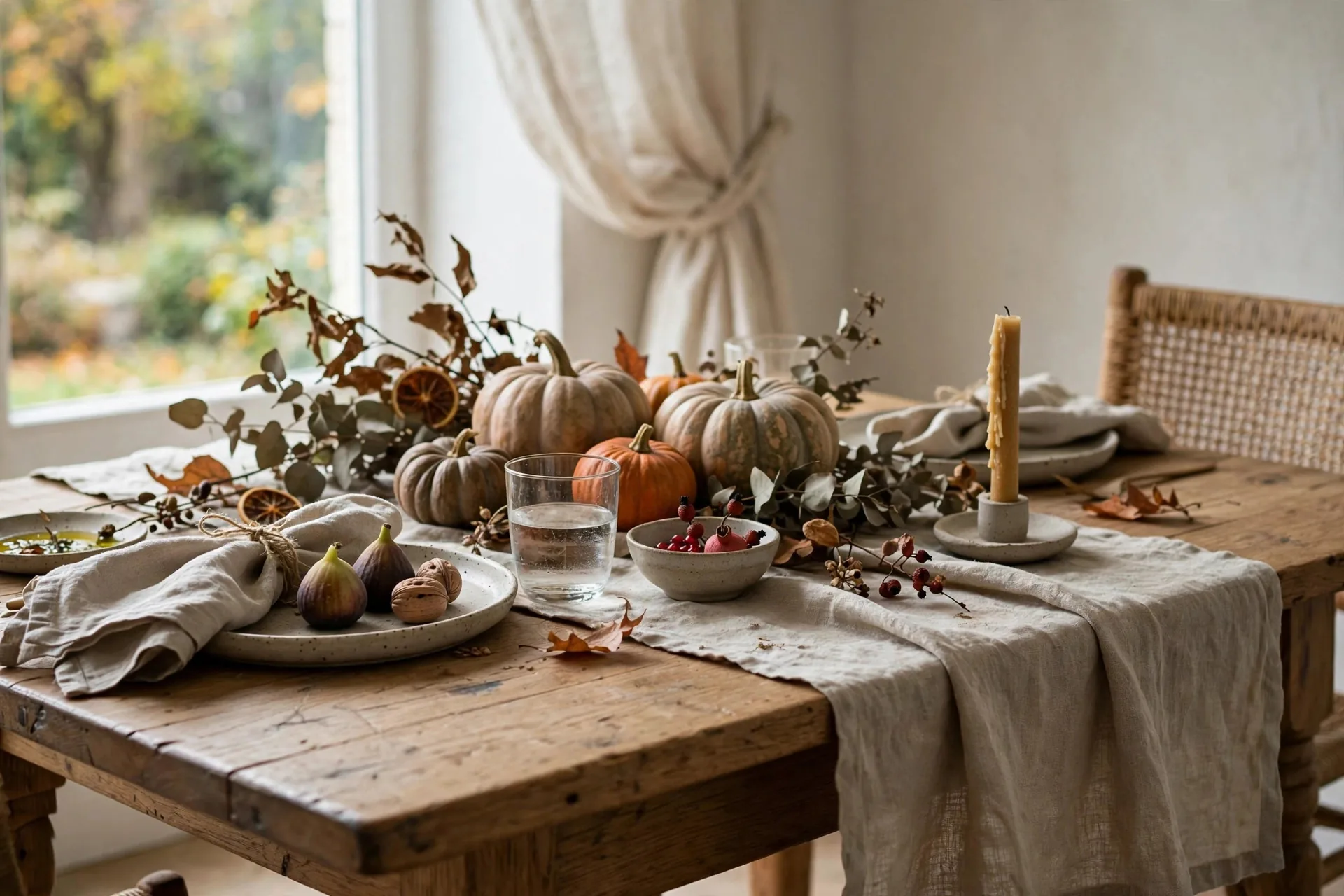 Styled dining table with autumn decor