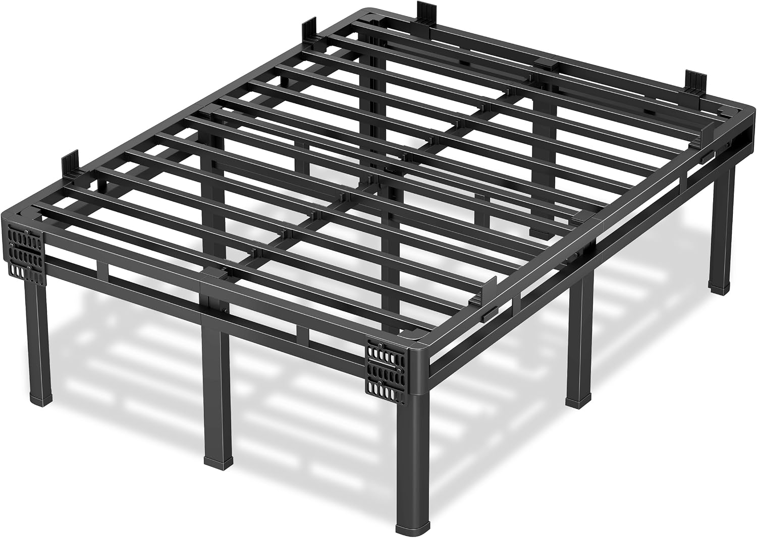 Superay Queen Bed Frame, 14 inch Metal Bed Frame & Box Spring 2 in 1 Design | Double Layer Bed Frame with Rounded Legs, Heavy Duty Platform Support 4000lbs, with Matress Gasket & headboard Adapter,Bla