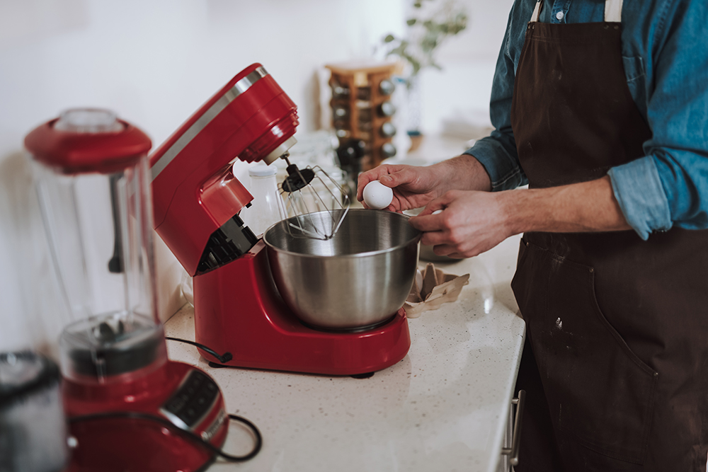 Tilt-head stand mixer in a kitchen