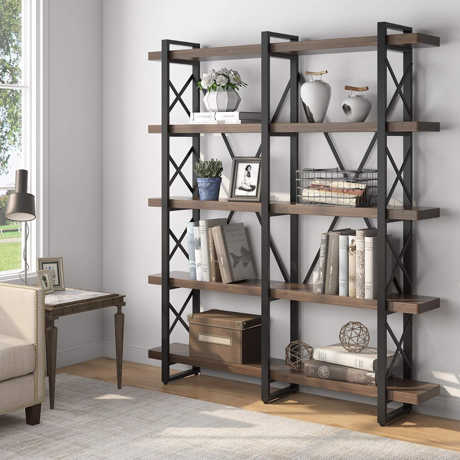 Tribesigns industrial metal frame bookcase